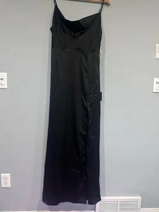 Lulu's Black Satin Cowl Neck Maxi Slip Dress - Picture 3 of 8